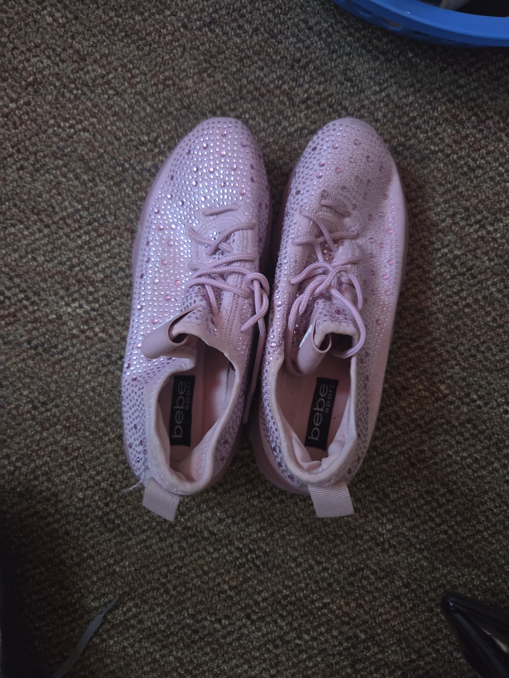 bebe Light Pink Rhinestone Knit Lace-Up Sneakers